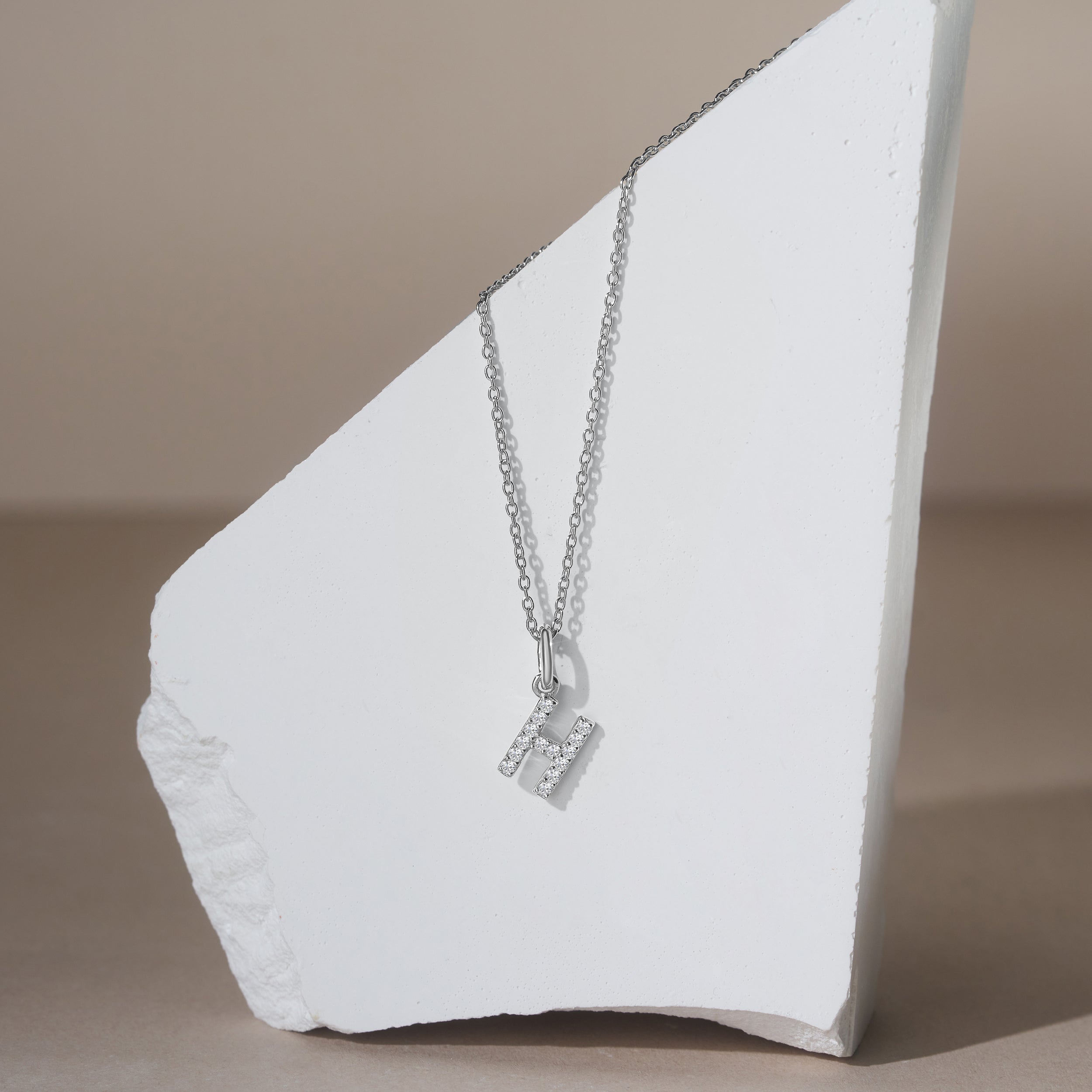 Love Letter Initial H Lab Diamond Necklace set in 925 Sterling Silver